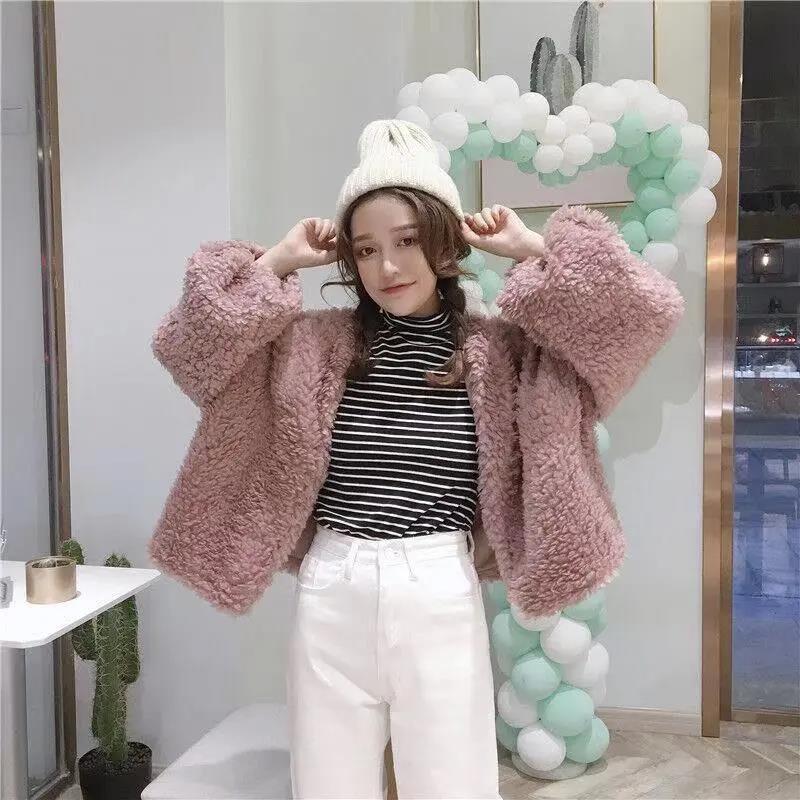 Autumn and Winter Women's Loose Short Lamb Wool Cardigan Jacket Student Warm Wool Long-sleeved Outer Jacket