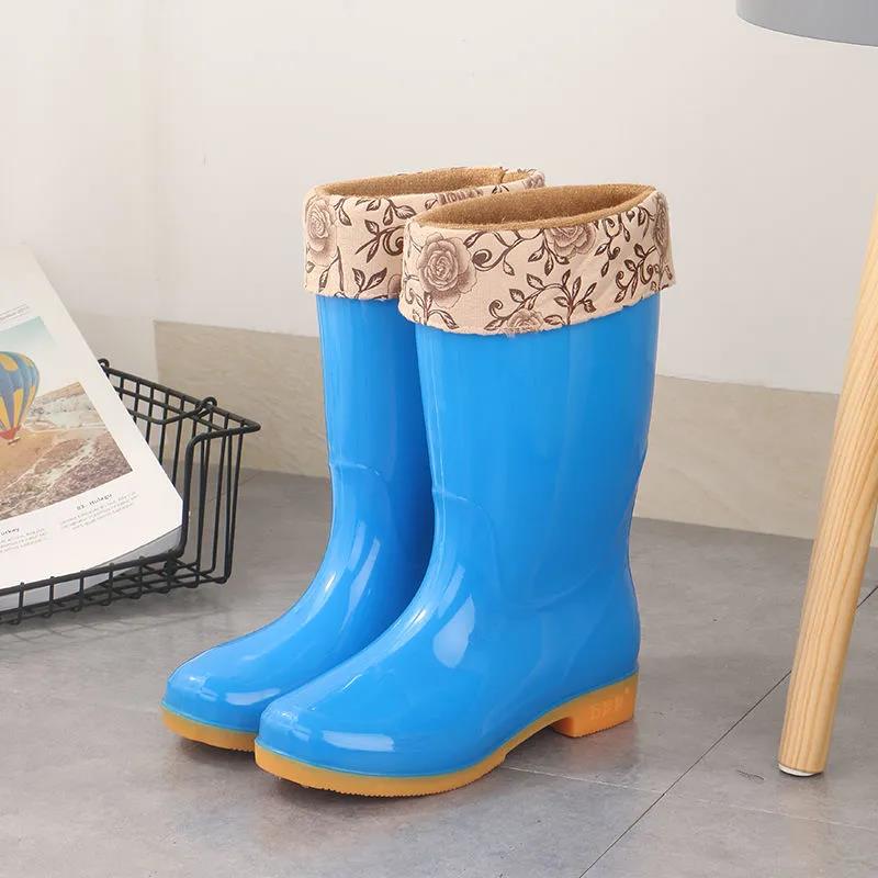 Autumn and Winter Rain Boots Female Adult Mid-tube Rain Boots Rubber Shoes Non-slip Plus Velvet Cotton Warm Waterproof Shoes