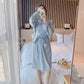 Women's Solid Sexy Long-sleeved Bathrobes Mid-length Spring Autumn Pajamas Dresses Casual Nightgown Pocket V-neck Loose Home Wear