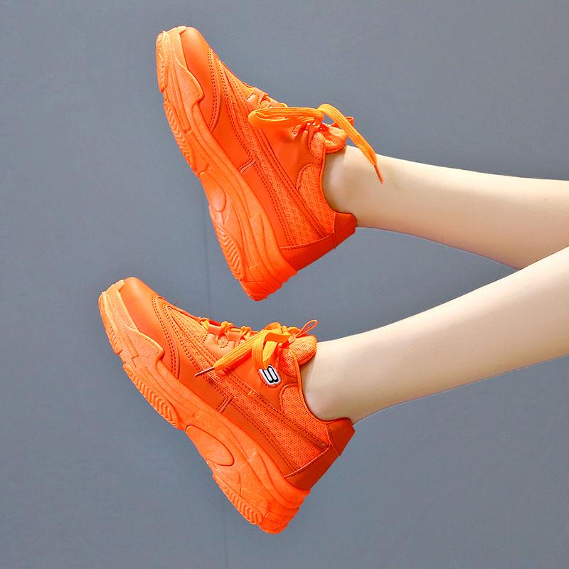 Fluorescent green daddy shoes female ins tide net red double mesh surface thick bottom sports shoes