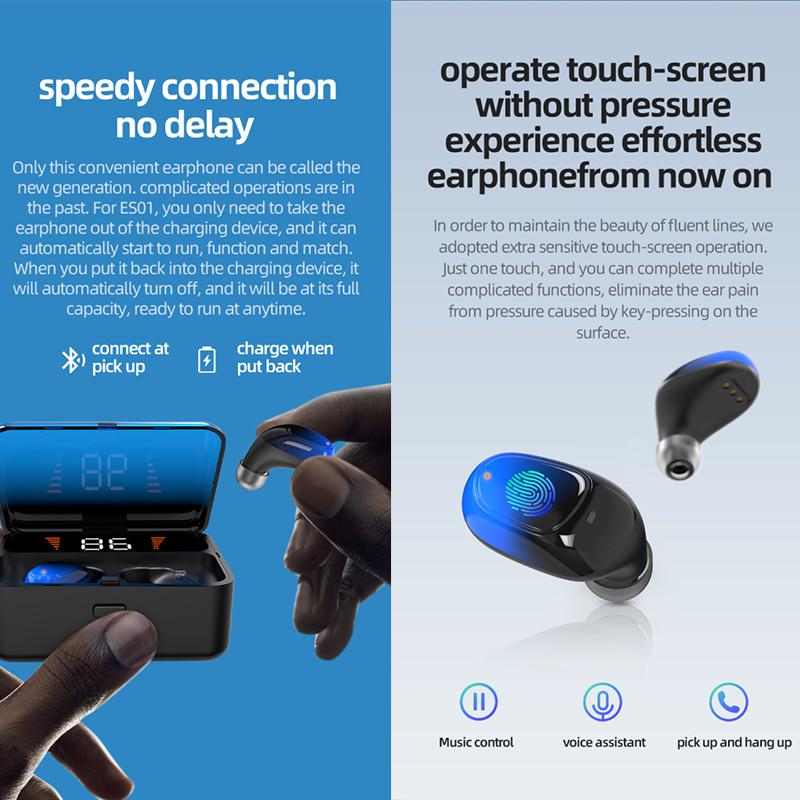 MINI Bluetooth Earphones V5.0 Stereo TWS Wireless Touch Earbud Sport Bass Headset LED Display
