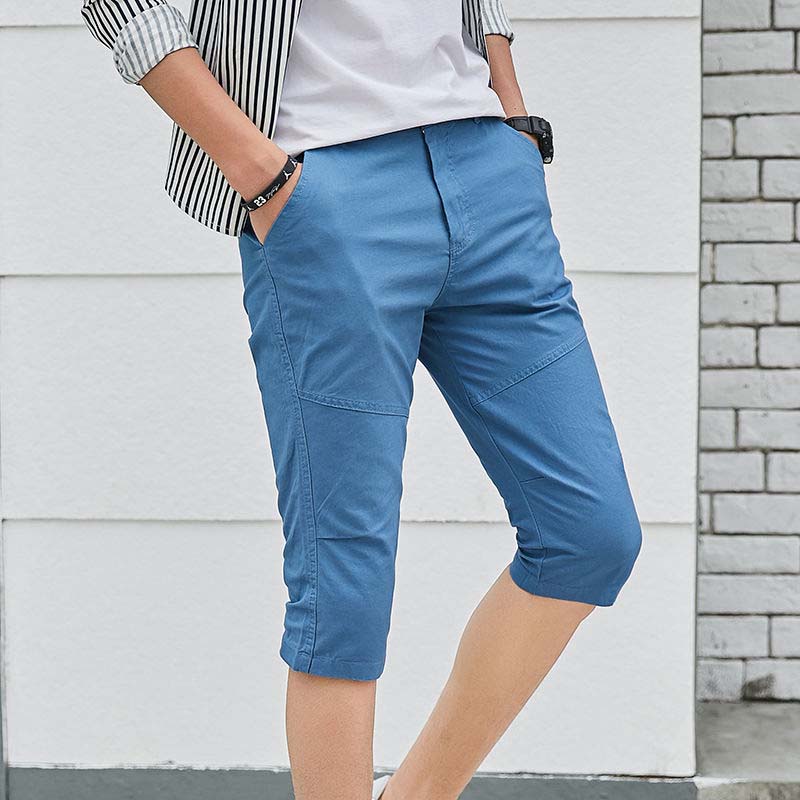 Summer Cropped Trousers Men's Thin Cotton Shorts Straight Casual Shorts