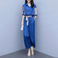 Ladies Wide Leg Pants Suit Summer Women's Large Size Printed Shirt + Two-piece Set of Thin Loose Casual Pants