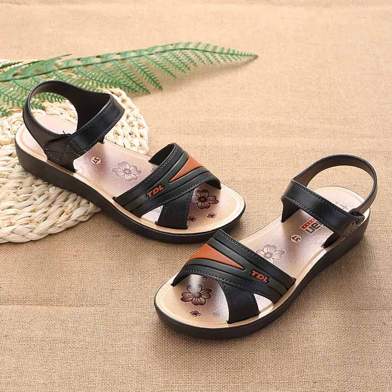 Sandals Non-slip Deodorant Women's Flat Velcro Beach Shoes Fashion Outerwear Ladies Middle-aged and Elderly Summer Shoes