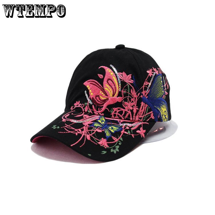 Butterfly Embroidery Summer Ladies Baseball Hat Hip Hop Sun Duck Tongue Summer Sun Hat