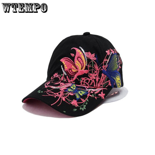 Butterfly Embroidery Summer Ladies Baseball Hat Hip Hop Sun Duck Tongue Summer Sun Hat