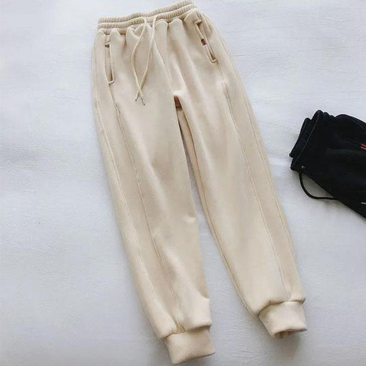 Autumn and Winter Loose Korean Version Plus Velvet Thick Sports Wide-leg Pants Harlan Footwear Trousers for Women Outside Wear