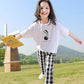 Girls Summer Suits Big Children's Pullover Round Neck Short-sleeved Tops Plaid Pattern Loose Cropped Pants Casual Breathable Two-piece Set