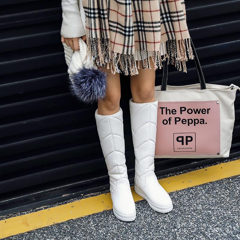 Women Boots Thigh High Snow Boots Winter Shoes Knee High Length Platform Chunky Boots Leather Boots with Fur Plus Size 34-43