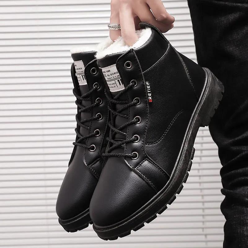 Men's Shoes Winter Fleece Warm Shoes Ski-proof Boots High-top Waterproof Cotton Short Boots