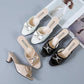 High-heeled Slippers Summer Wear Korean Style Bow Thong Stiletto Medium-heeled Women's Shoes