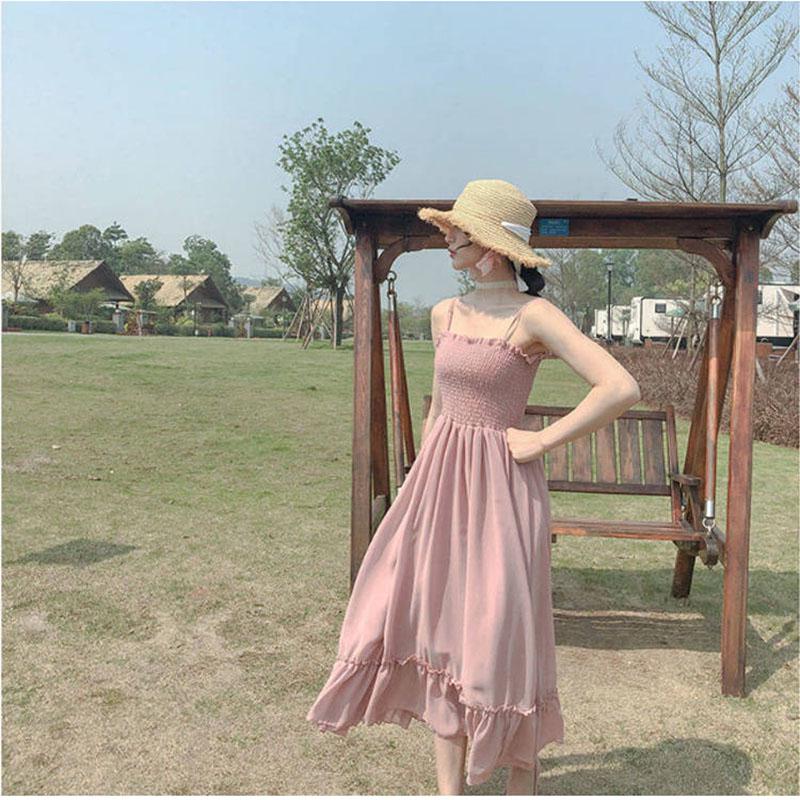 Summer Chiffon Spaghetti Strap Dress Women Sexy A-line Strapless Dress Beach Party Dress