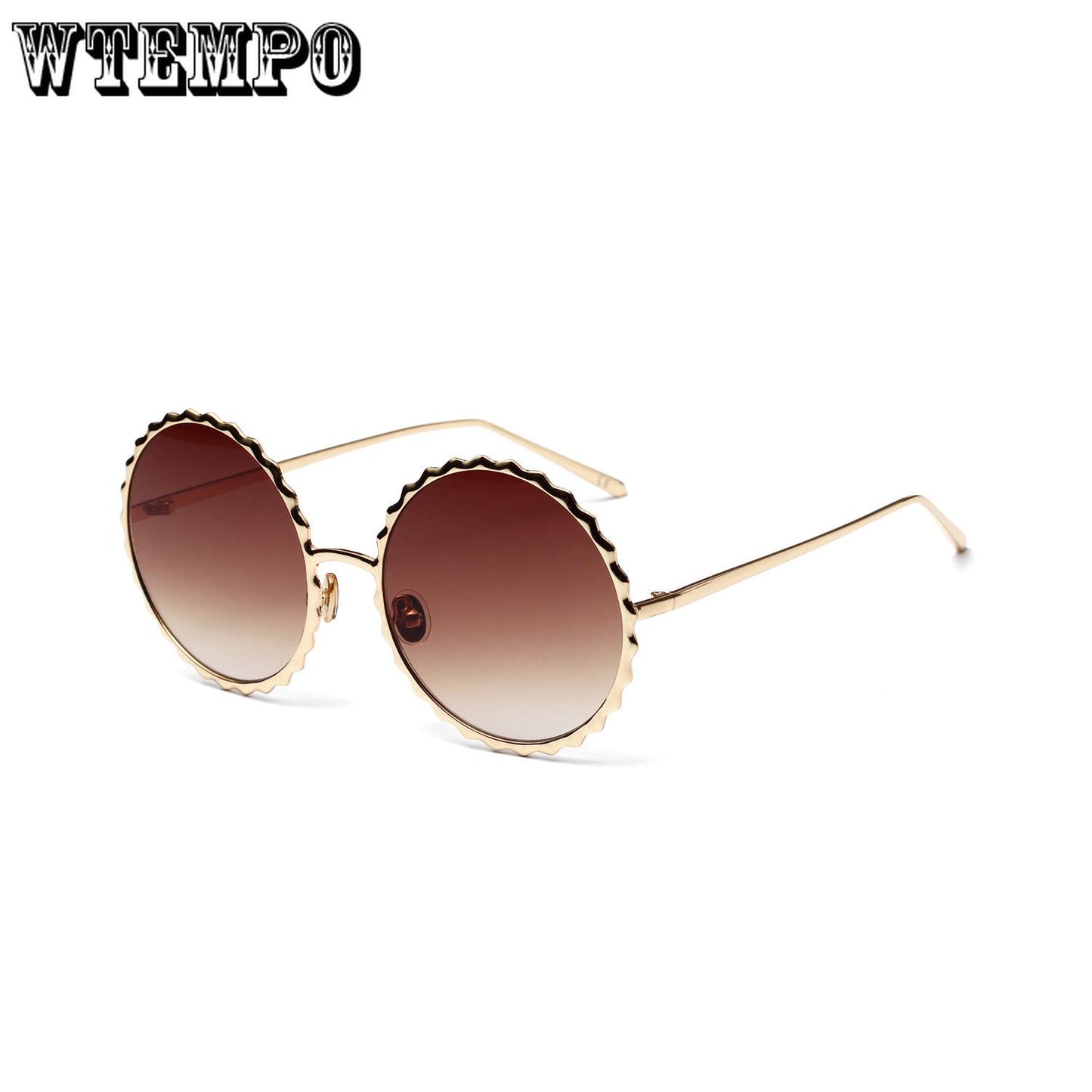 WTEMPO Gear Round Retro Metal Sunglasses Women Exquisite Pop Glasses