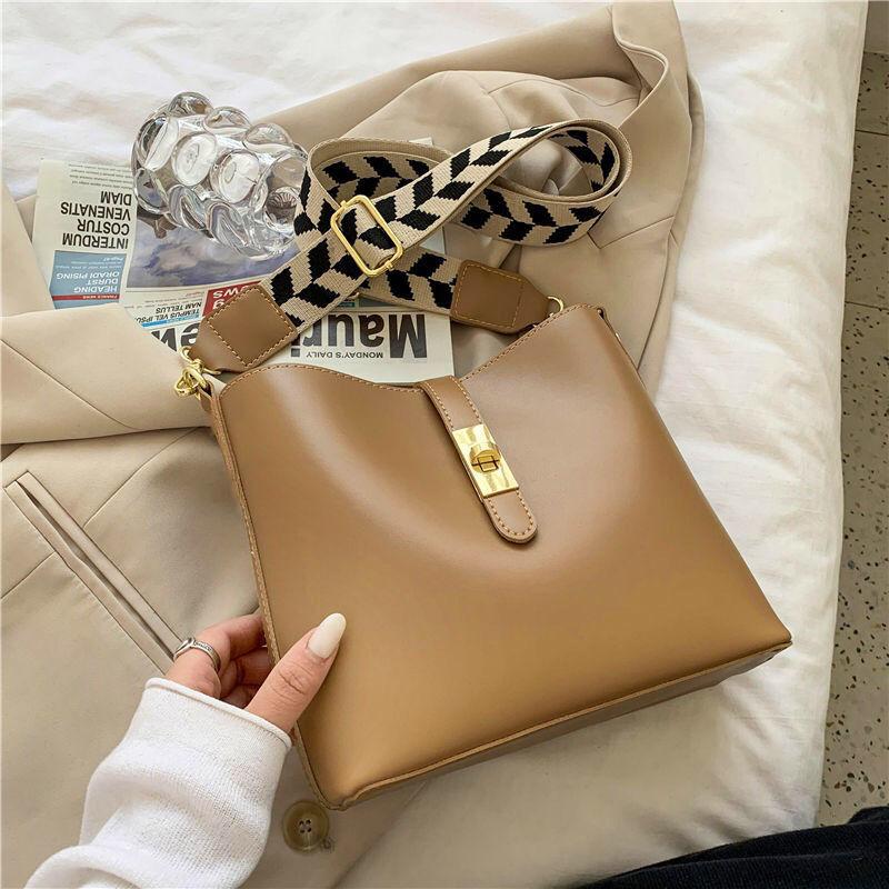 Crossbody Bags Portable PU Leather Wide Strap Shoulder Bags Casual Female Multi-Layer Large Capacity 3 Colors