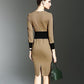 Autumn and Winter Elegant Ladies Fashion Base Skirt Slim Long-sleeved Hip Dress V-neck Long-sleeved Coat