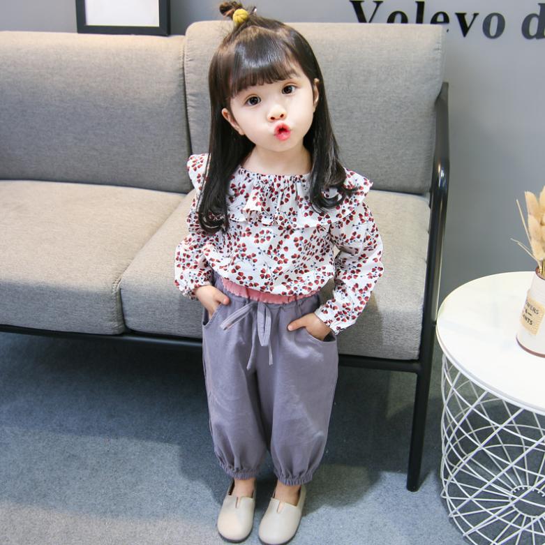 Korean Version Long Sleeve Girls' Spring and Autumn Children's Wear Floral Suit for 0-1-2-3-4 Years Old Infants