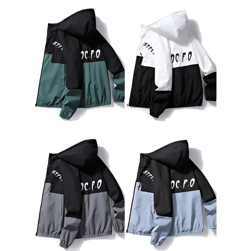 Spring and Autumn Jacket Men's Tooling Hooded Jacket Trendy Handsome Loose Teen Student Printed Thin Top
