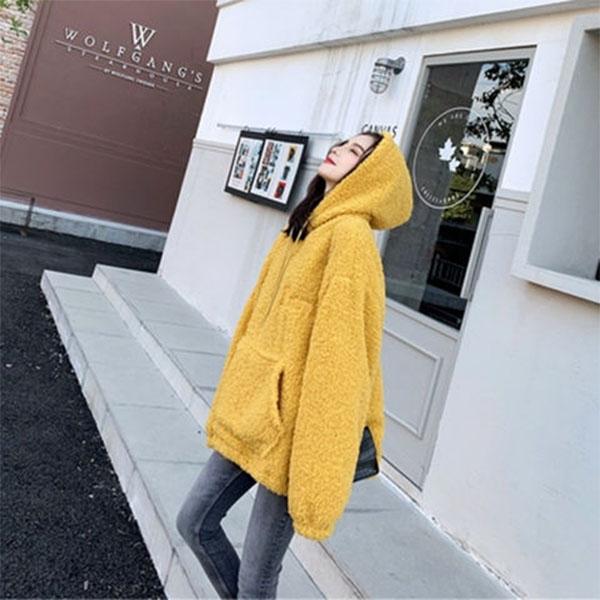 Autumn and Winter Lamb Wool Sweater Female Students Loose Long-sleeved Jacket Hooded Sweater Women