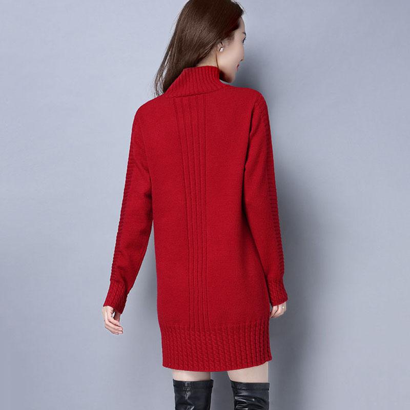 Mid-length Loose Dress In Autumn and Winter Casual Knitted Pullover Base Skirt Half-high Collar Thickened Female Sweater Dress