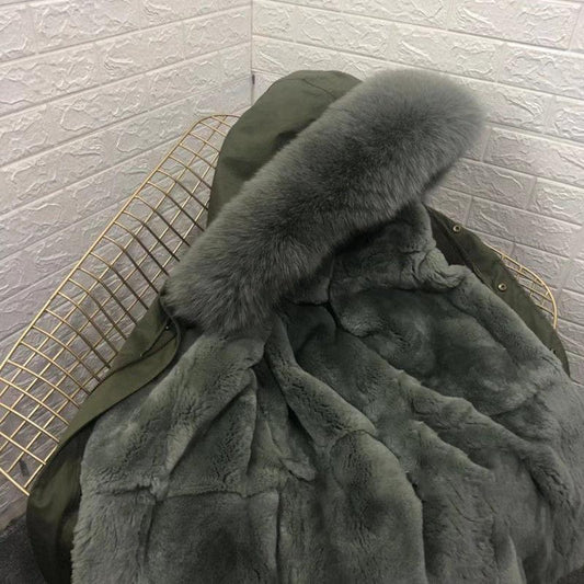 Winter Fur One Mid-length Men's Jacket Fashion Fox Fur Coat Thick Warm Parker Clothing