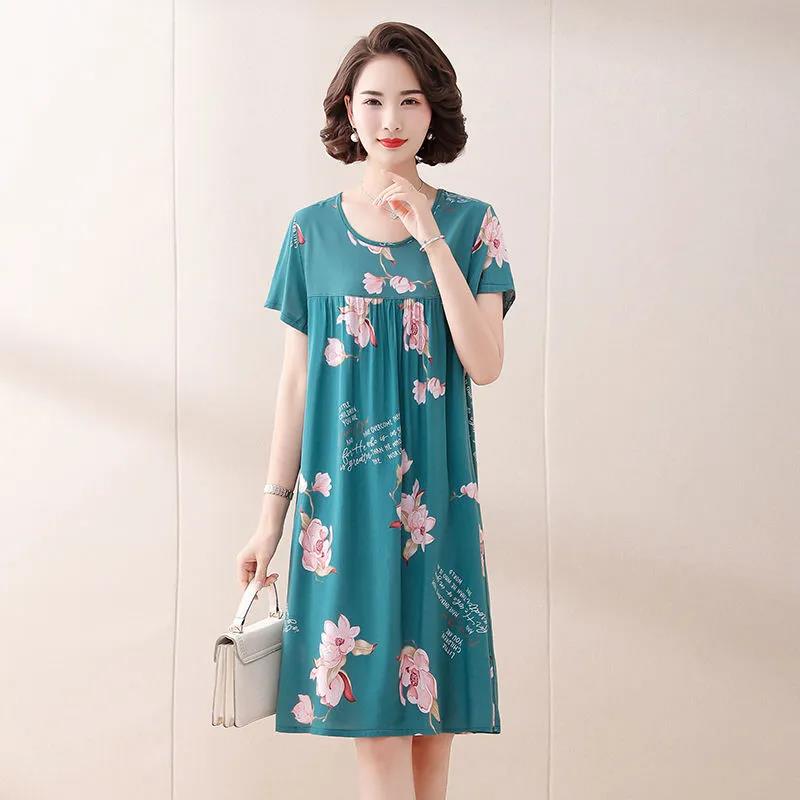 Middle-aged Women's Dress Nightdress Large Size Pajamas Casual Loose Home Service Summer