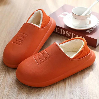 Women's Cotton Slippers In Autumn and Winter Thick Bottom Anti-skid Waterproof Household Indoor Solid Color Warm Wrap Heel Slippers