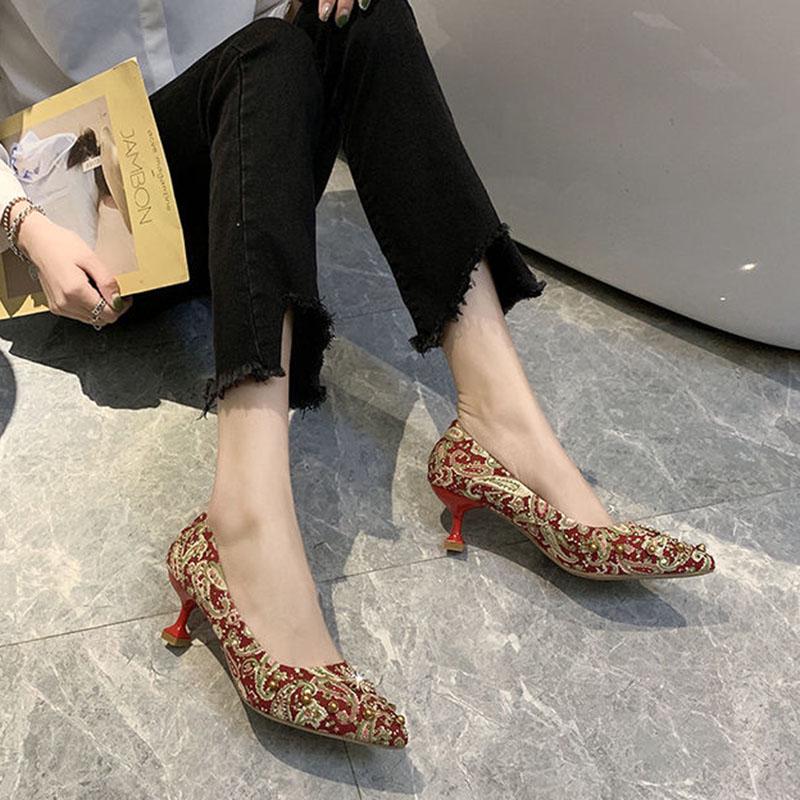 Plus Size 35-39 Summer Women Bohemian Prom High Heels Wear-resistant Non-slip Office Lady Sandals Bridal Shoes