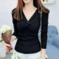 Deep V-neck Cross Short Lazy Wind Pullover Sweater Women Jumper Knitting Slim Short Top