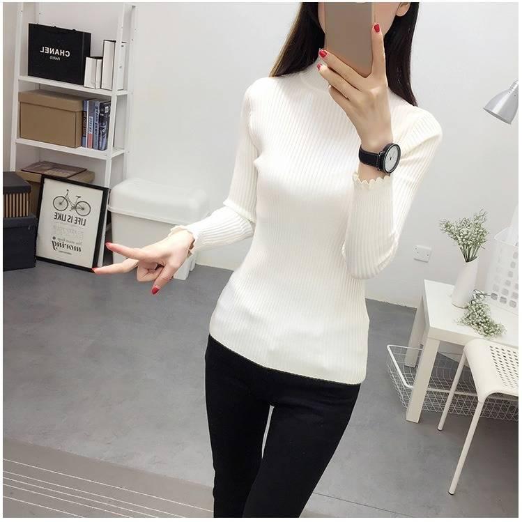 Pofulove Half Turtleneck Sweater Thickened Bottoming Shirt Women Long Sleeves Autumn Winter Sweater