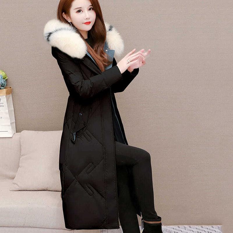 Cotton-padded Clothes Women's Mid-length Winter Clothes Korean Style Loose Fashion Women's Fur Collar Down Padded Coat