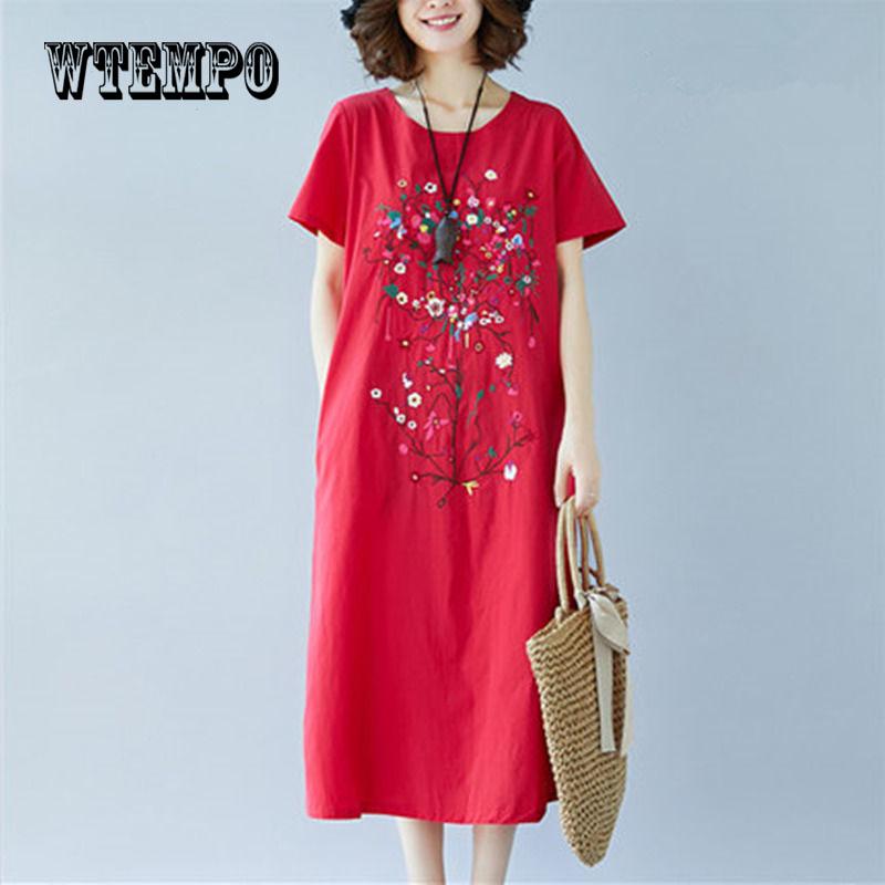 WTEMPO Large Size Women 'S Retro Loose Long Dress 2019 New Thin National Wind Our Seasons Dresses