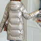 Winter Glossy Down Jacket Korean Thick Hooded Cotton Jacket Solid Color Disposable Mid-length Ladies Down Jacket