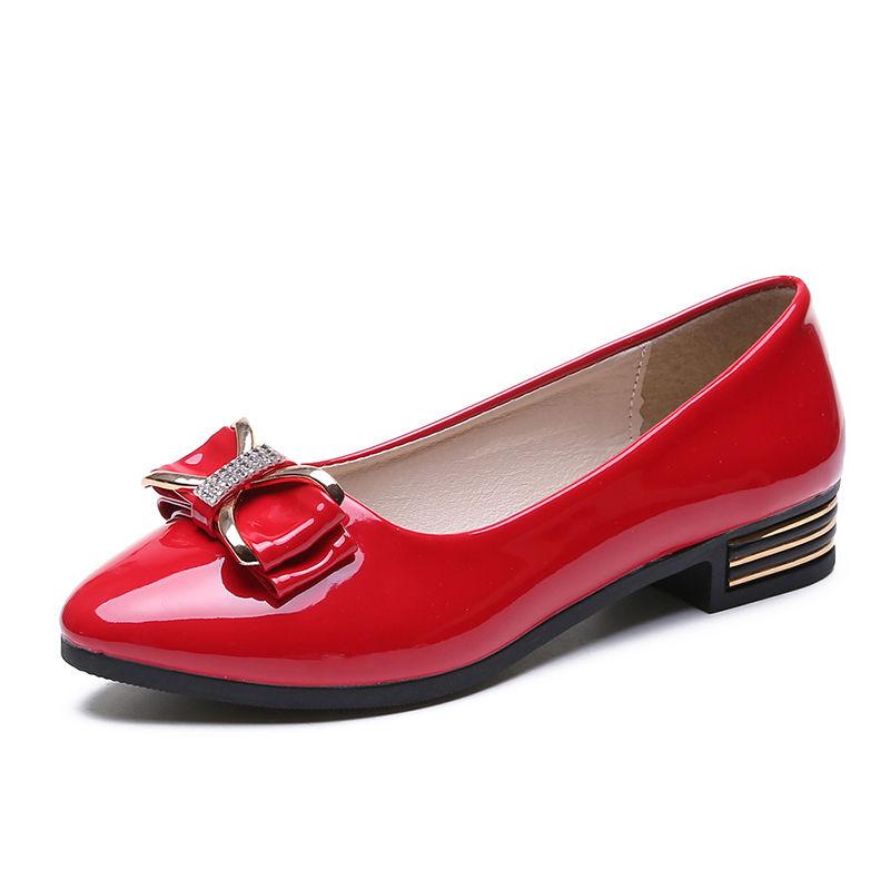Shiny Leather Shoes Flat Shoes Women's Single Shoes Work Shoes Pointed Toe Low-heeled Comfortable Women's Leather Shoes Lightweight