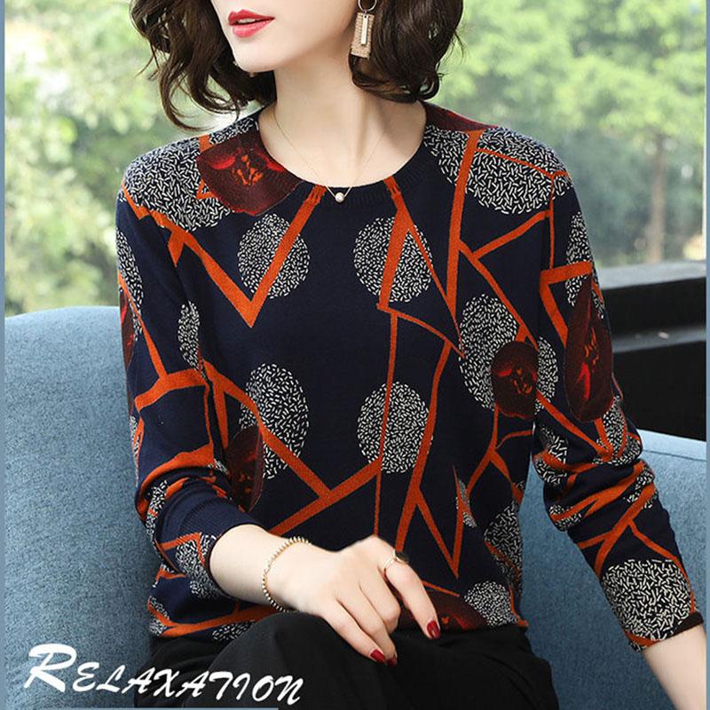 Spring  Autumn Women Short Polka Dot Printed Sweater OL Style Wool Sweater Warm Jumper Top Plus Size Pullover Sweater Outwear