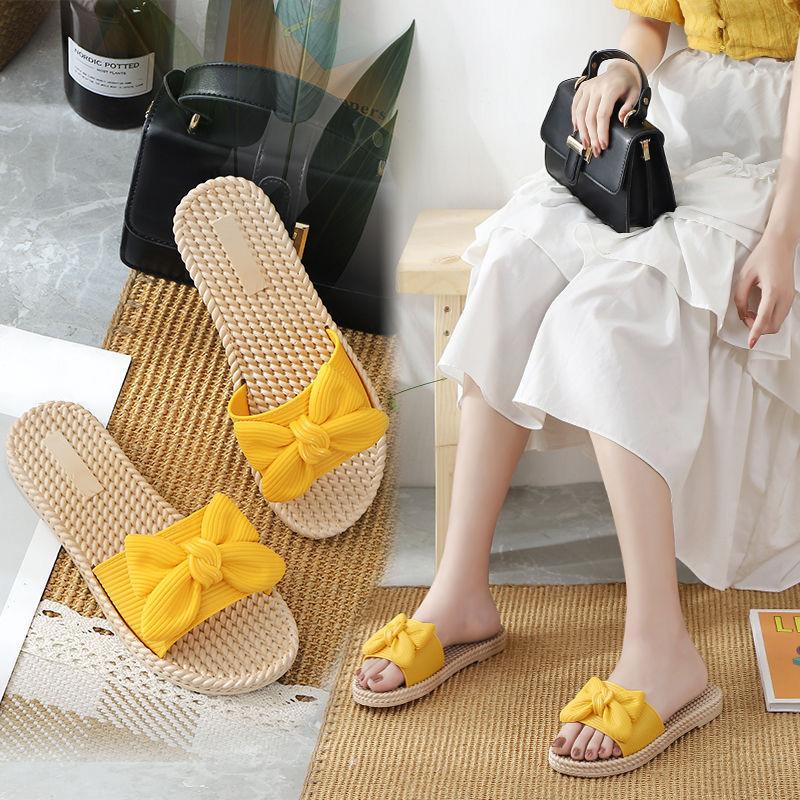 2021 New Summer Slippers Women's Outer Wear Fashion Bows All-match Non-slip Sandals Ladies Slippers