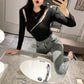 Scheming Zipper Stretch Fashion Top All-match Slim Solid Color Jacket Long-sleeved Knitted Sweater Design