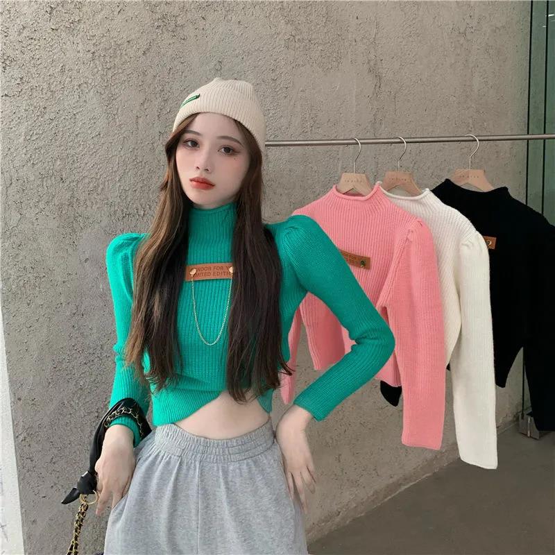 Turtleneck Design Sense Sweater Women's Niche Fall Winter Short Slim Outer Wear Small Knit Sweater Top