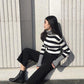 Sweater Women's Turtleneck Knitwear Black and White Striped Pullover Korean Slim Top Trendy Sweater Autumn and Winter Fashion