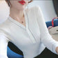Sweater Long-sleeved Knitted Sweater Women's V-neck Slim Thin T-shirt All-match Sweater Slimming Top Women's Korean Style