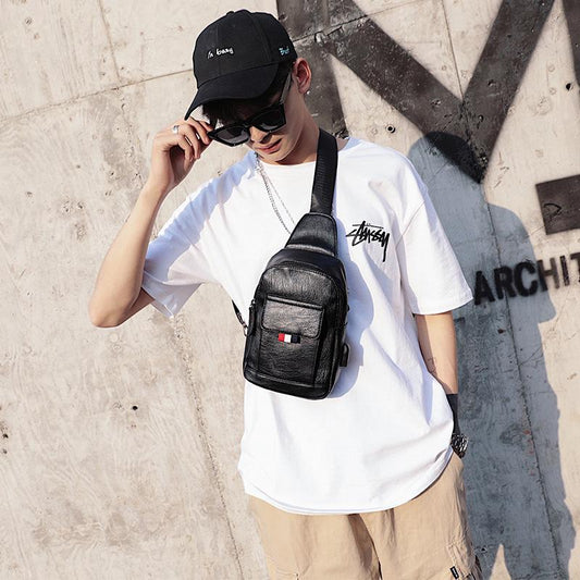 Chest Bag Men Black Large Capacity Multi-pocket USB Mouth Messenger Bag Outdoor Sports Shoulder Bag