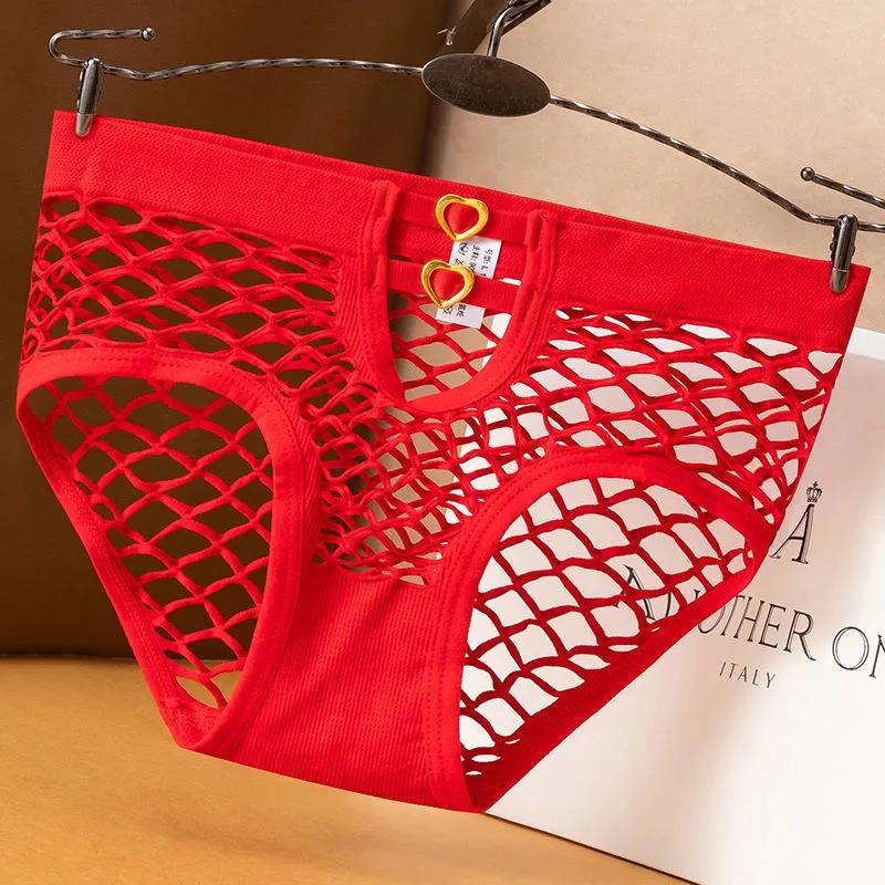 Lace Sexy Panties Ladies Hollow Mesh High Elasticity Breathable Large Size