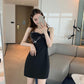 Sling Dress Bright Flashing Diamond Bowknot Slim French Hepburn Style Party Dress Little Black Dress