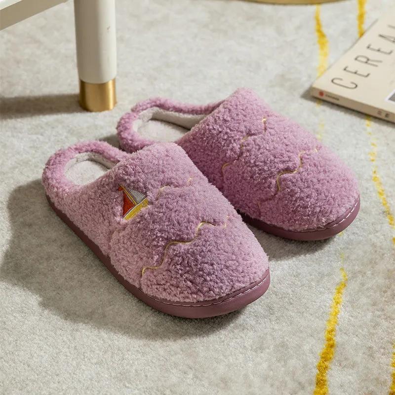 Winter Slippers Couple Cotton Shoes Flat Non Slip Home Indoor Women Slippers Thick Fleece Warm Men Slides