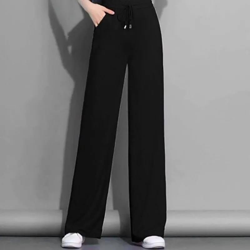 Cotton Wide-leg Pants Women's Spring and Summer Long Drape Korean Style High-waist Straight-leg Pants Loose Fall-feeling Casual Pants