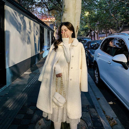 Thickened Imitation Lamb Plush Women's Coat In Winter Mid-length Large Size Wild Loose Windbreaker