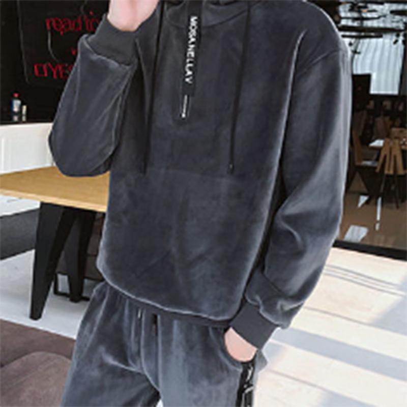 Single/suit Gold Velvet Suit Autumn Thin Youth Korean Style Hooded Sweater Casual Sports Two-piece Men's Clothing