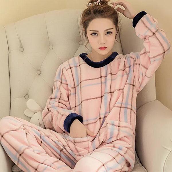 Flannel Pajamas Women Autumn and Winter Thick Sweet Cute Long-sleeved Coral Fleece Plus Size Home Service Suit