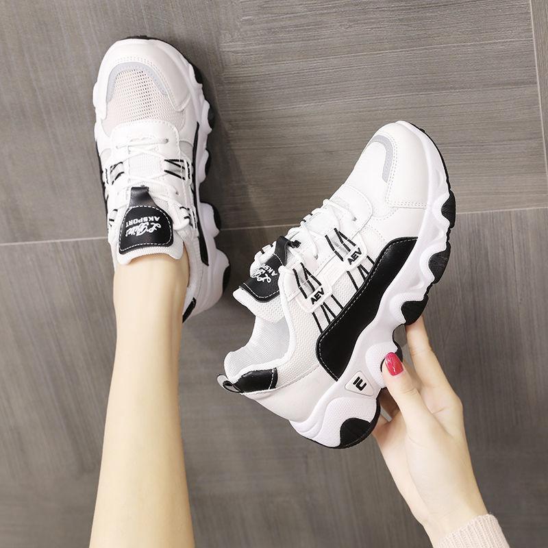 Spring Women's Shoes Sports Shoes Breathable Comfortable Non-slip Lightweight Korean Version  The White Shoes Female Students' Running Shoes