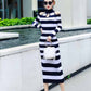 European and American Autumn  Winter Sexy Soff-shoulder Turtleneck Sweater Dress Long Slim Striped Knitted Dress Bottoming Pencil Dress