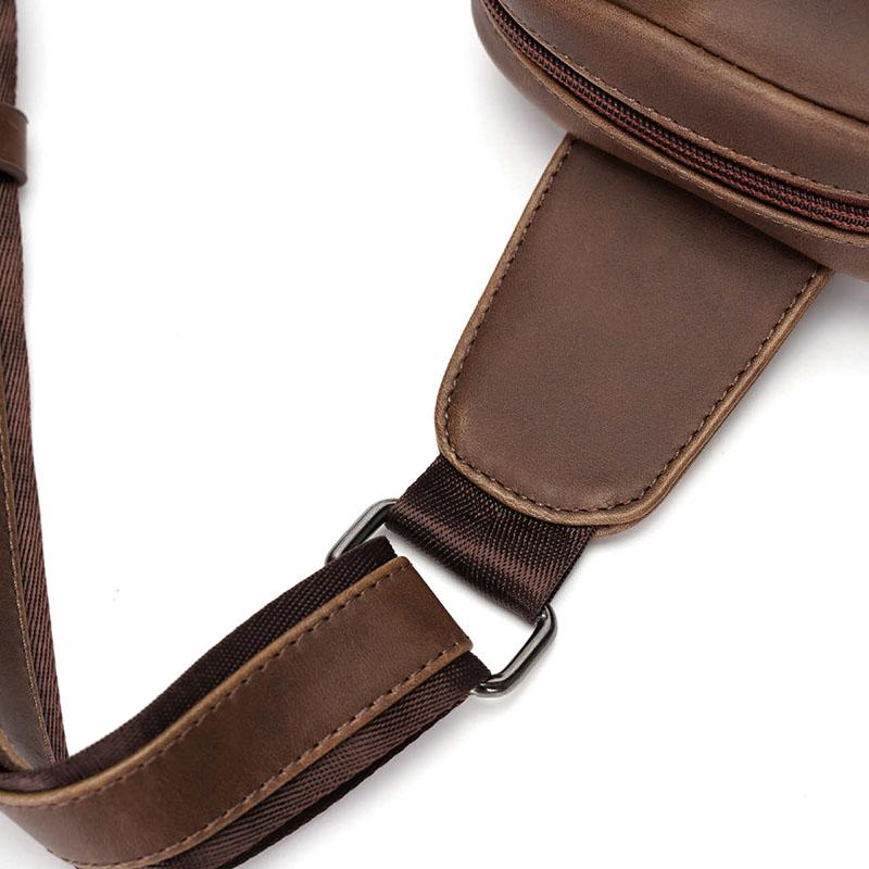 Chest Bag Men Coffee Large Capacity Multi-pocket Soft Leather Shoulder Bag Outdoor Sports Pockets